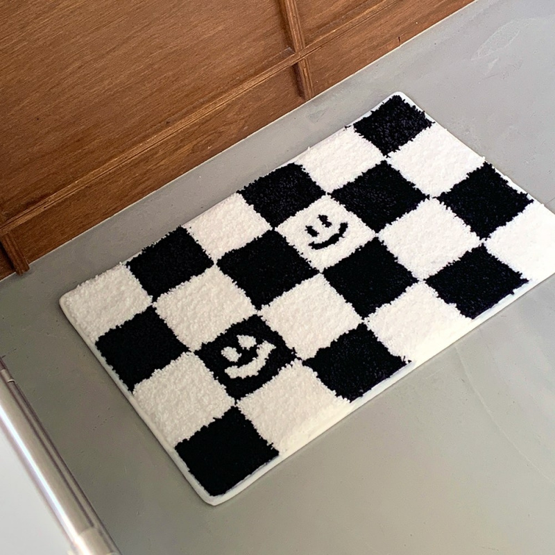 VIKAMA 체커보드 프린트 도어 매트 플러시 안티 슬 - Home Textiles Plaid 리뷰 및 가격