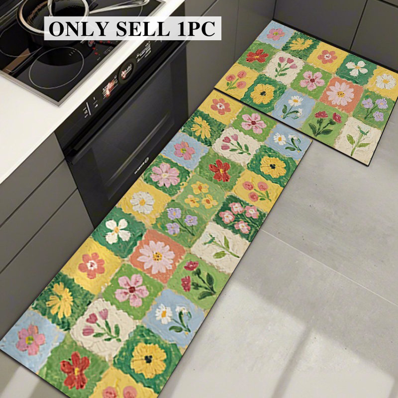 주방 러그 Pvc 방수 가죽 카펫 긴 미끄럼 방지 오일 - Home Textiles Plaid 리뷰 및 가격