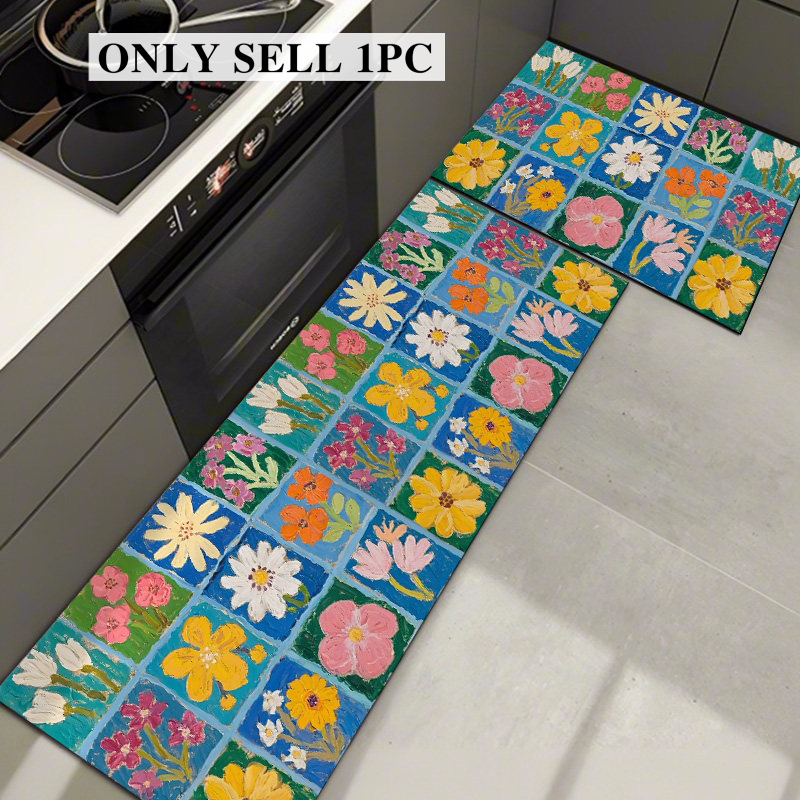 주방 러그 Pvc 방수 가죽 카펫 긴 미끄럼 방지 오일 - Home Textiles Plaid 리뷰 및 가격